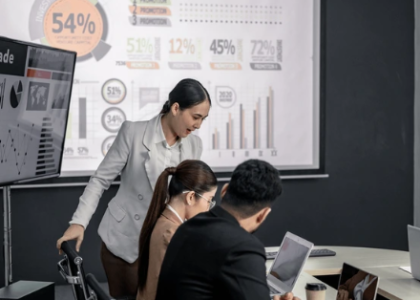 Business Owner Reviewing Analytics with Team