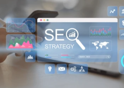 Person analyzing digital SEO strategy dashboard with charts, global data, and search metrics – representing a Boise modern SEO strategy.