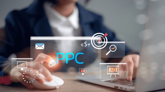 Business professional optimizing PPC and SEO strategy using digital tools for Boise keyword research and ad targeting.
