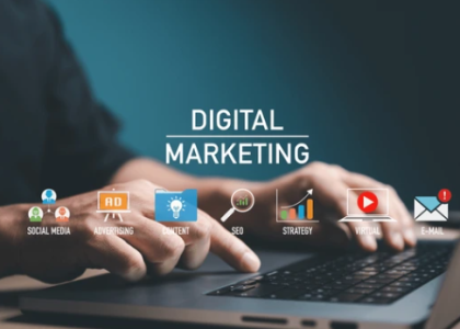 Local business owners in Boise planning a digital marketing strategy with SEO content on screen