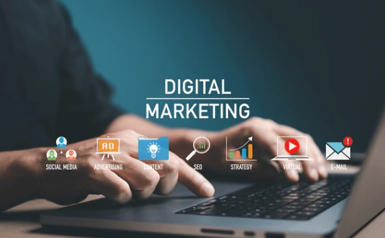 Local business owners in Boise planning a digital marketing strategy with SEO content on screen