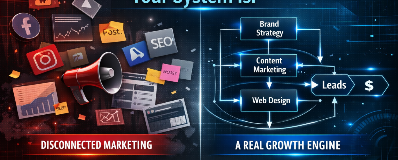 Boise marketing strategy system showing the difference between disconnected marketing tactics and a structured growth engine with brand strategy, content marketing, and web design