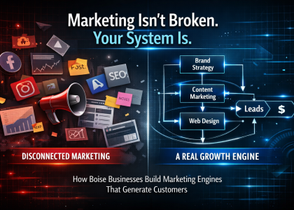 Boise marketing strategy system showing the difference between disconnected marketing tactics and a structured growth engine with brand strategy, content marketing, and web design