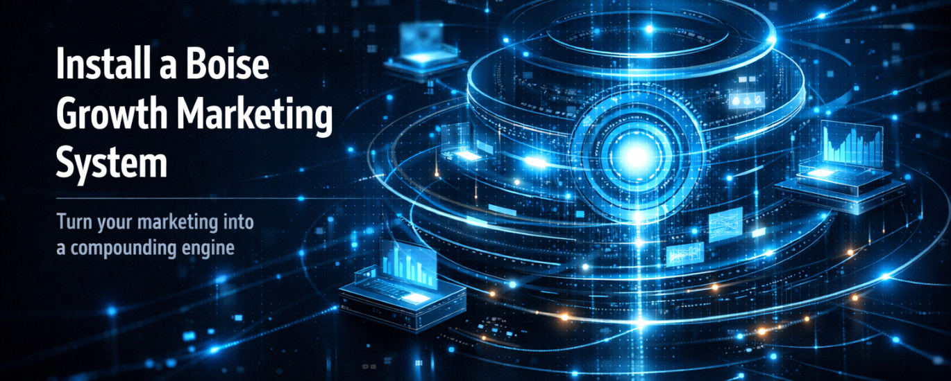 Futuristic marketing engine representing a Boise growth marketing system