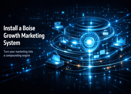 Futuristic marketing engine representing a Boise growth marketing system