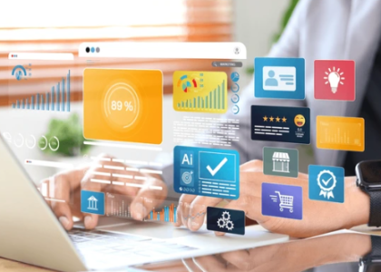 Boise business growth systems visualization showing automated marketing dashboards, analytics metrics, AI tools, and digital workflows on a laptop for scalable business operations