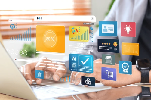 Boise business growth systems visualization showing automated marketing dashboards, analytics metrics, AI tools, and digital workflows on a laptop for scalable business operations