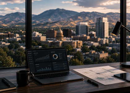 Modern Boise business strategy workspace featuring analytics dashboards, operational planning documents, and scalable marketing systems designed for business growth by Legacy Engine.