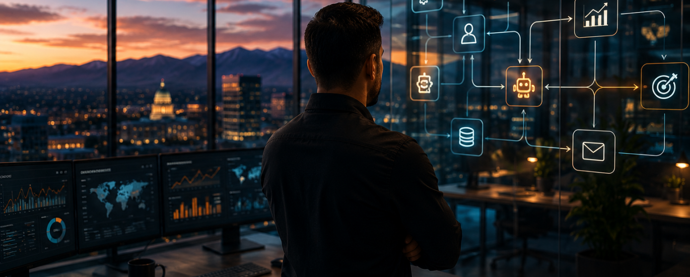 Business owner using automated systems and workflows to scale business growth efficiently.