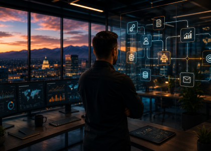 Business owner using automated systems and workflows to scale business growth efficiently.