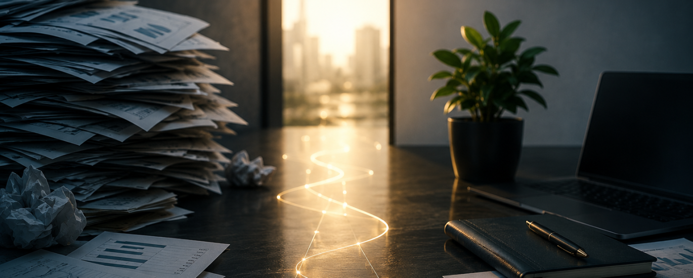 Organized business workspace with a path from chaos to clarity.
