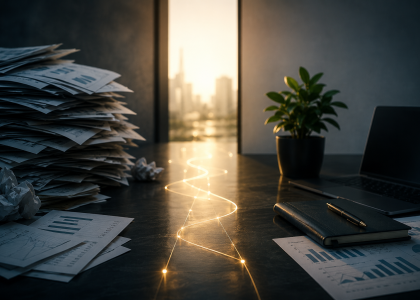 Organized business workspace with a path from chaos to clarity.