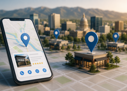 Business owner managing a Google Business Profile for local SEO visibility