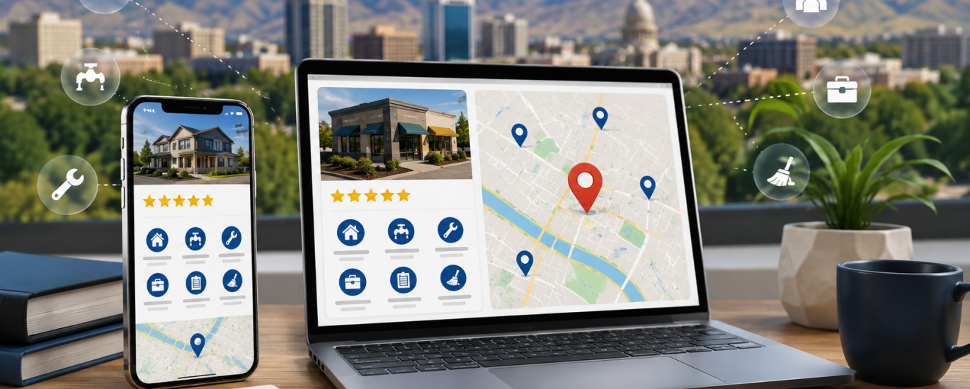 Local business services displayed across Google Maps and search.