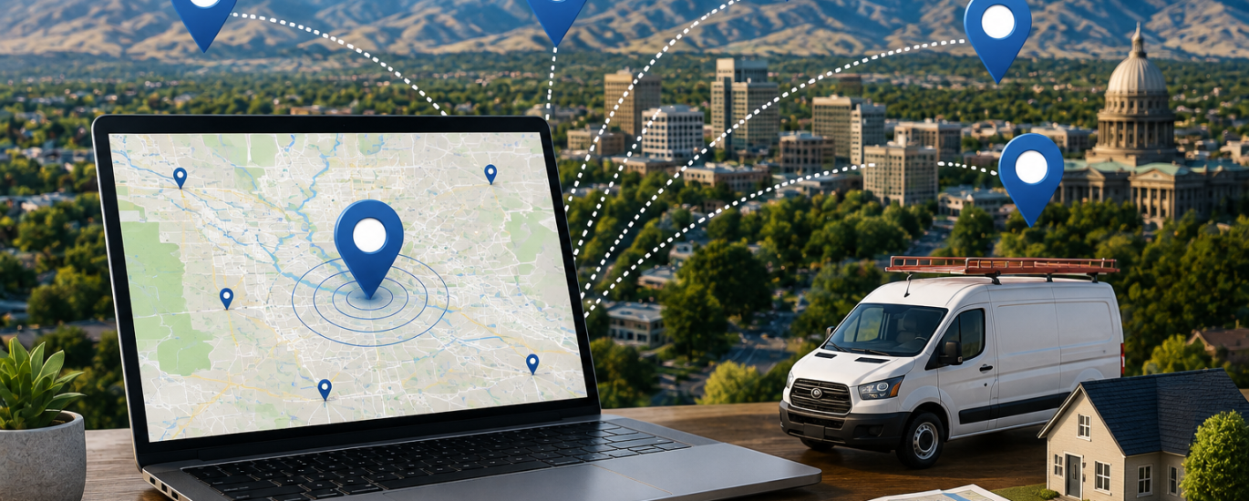 Business map with location pins representing multiple service areas
