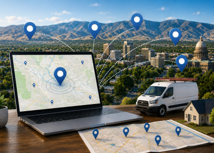 Business map with location pins representing multiple service areas