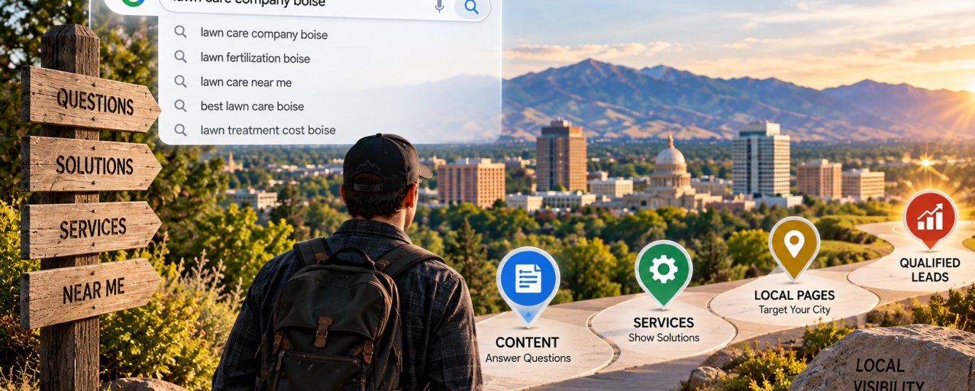 Boise local search journey connecting customer questions with services, local pages, and qualified leads.