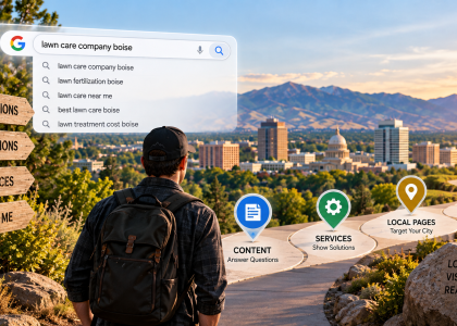 Boise local search journey connecting customer questions with services, local pages, and qualified leads.