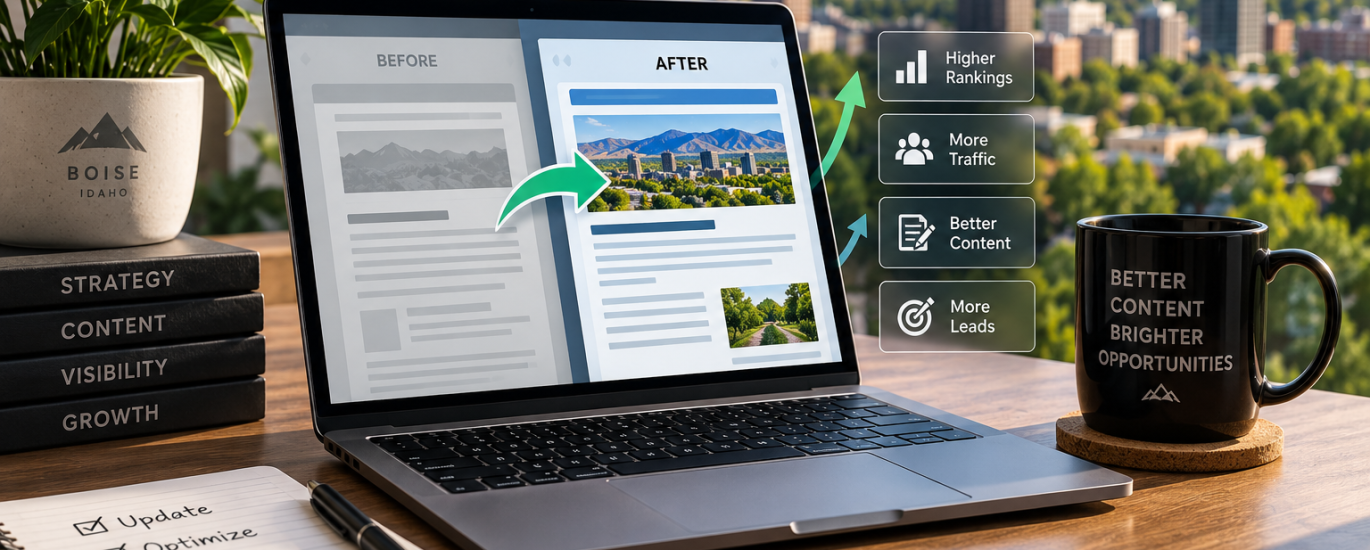SEO content refresh showing an updated Boise webpage designed for stronger visibility and leads.