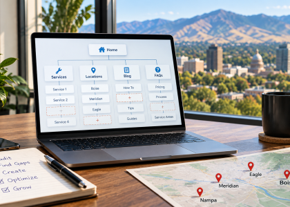 Website content map identifying Local SEO gaps across Boise services and locations.